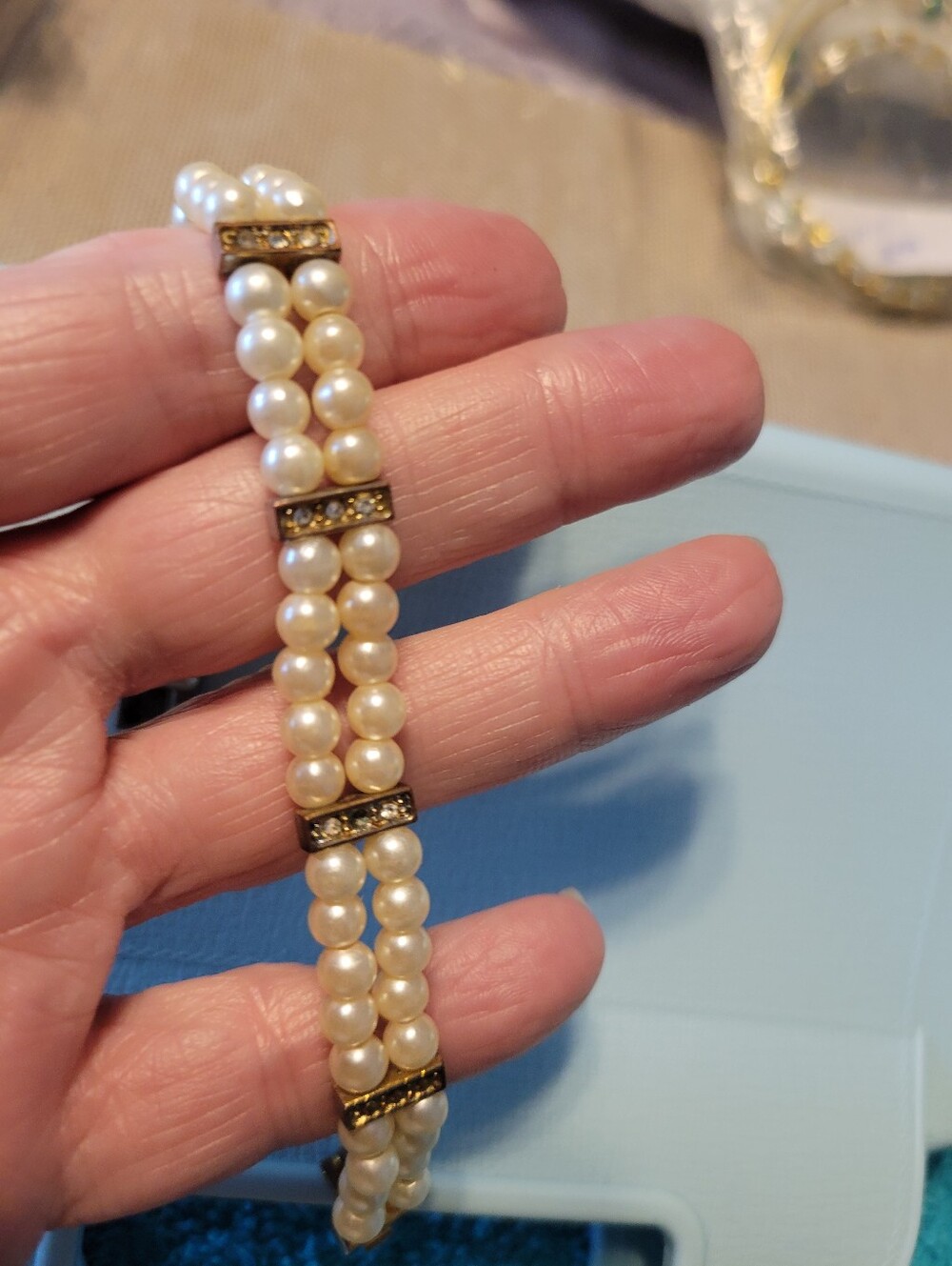 Vintage Pearl & Gold-Tone Triple Strand Bracelet - Timeless Elegance